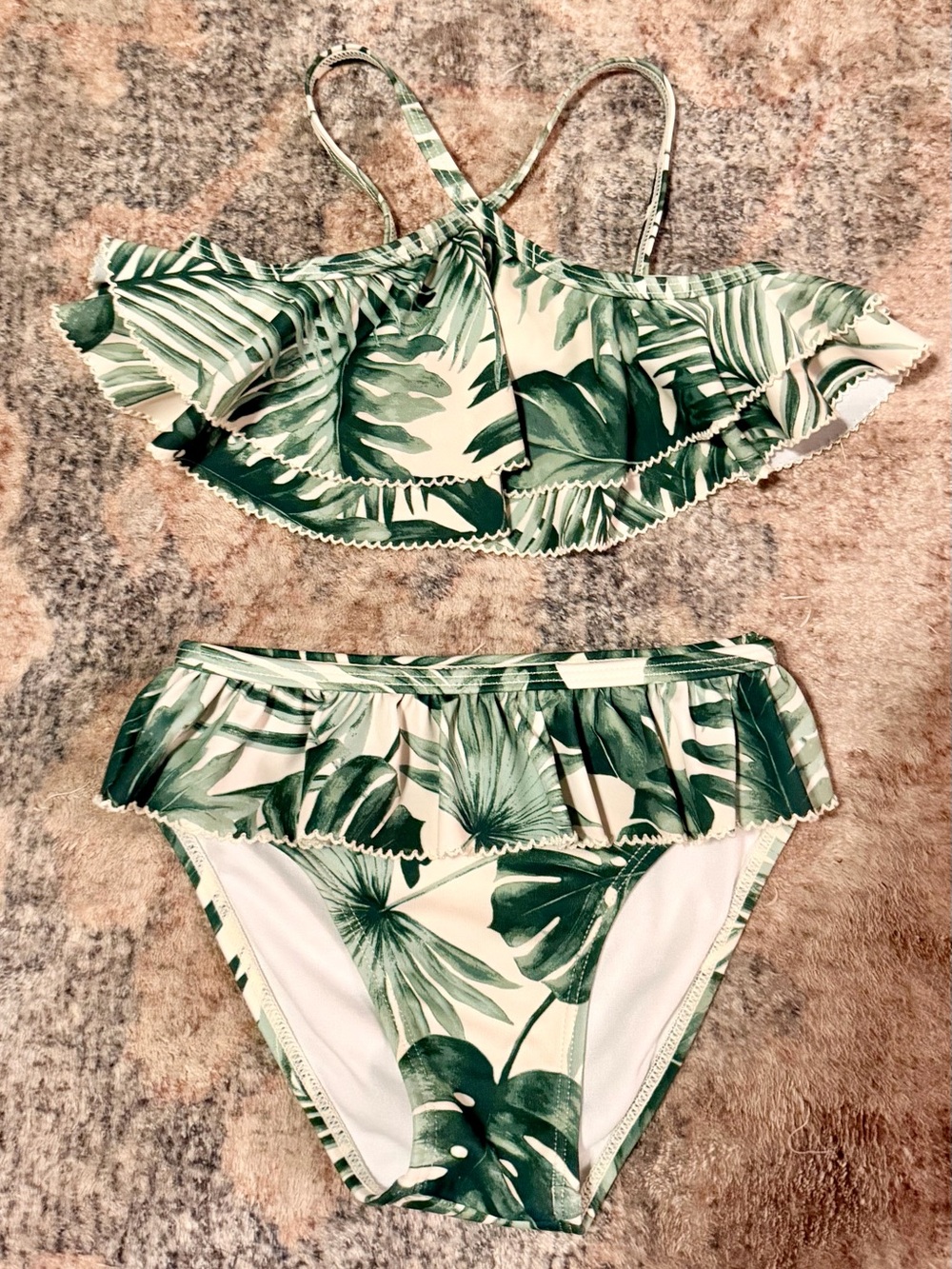 Janie and Jack Green and White Tropical Two-Piece Set